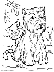 Cute cat and dog coloring pages to print