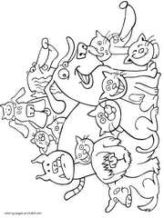 Cats and dogs together. Coloring pages for children
