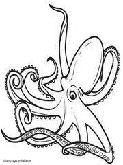 Sea animals coloring book to print. Octopus