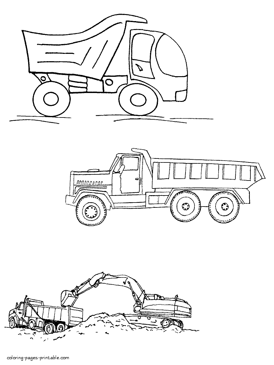 Dump trucks coloring pages || COLORING-PAGES-PRINTABLE.COM