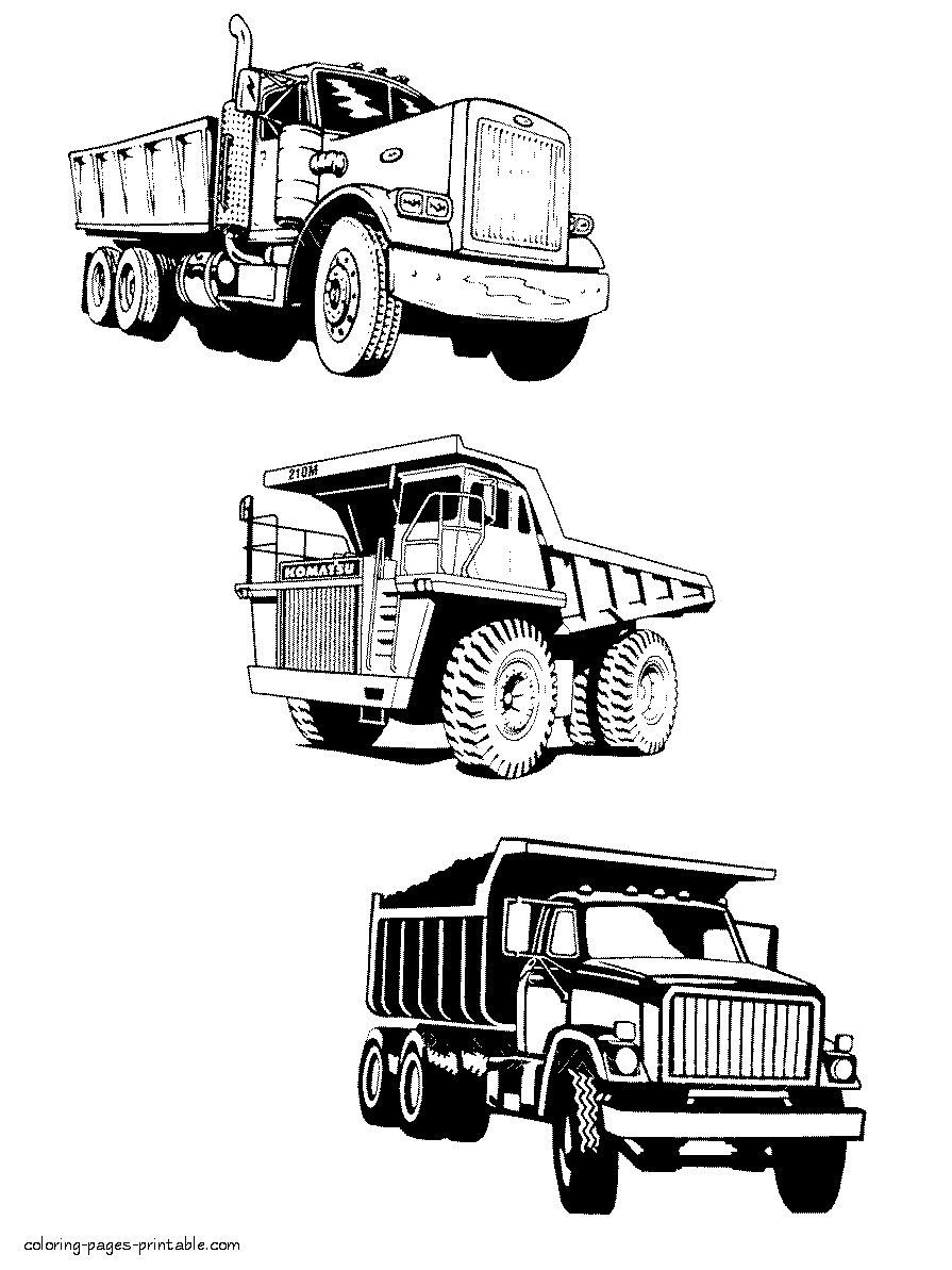 Power dump trucks. Free coloring page