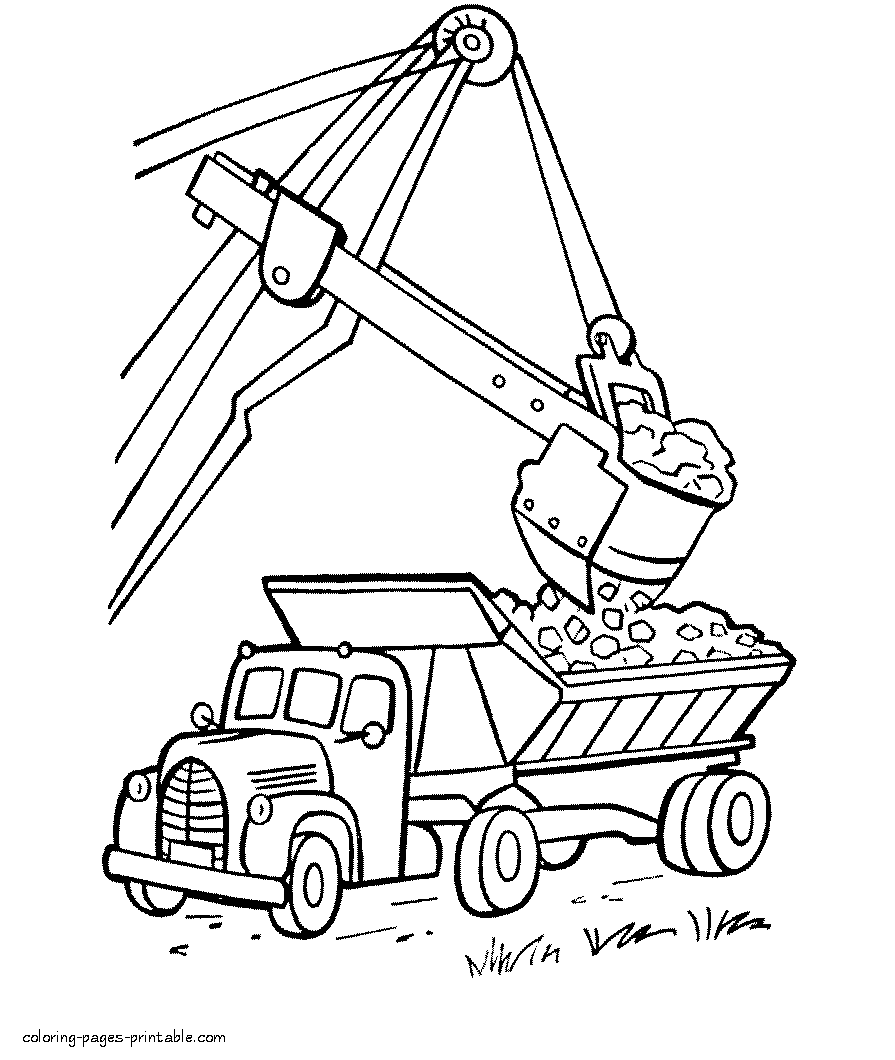 Dump truck loading coloring page