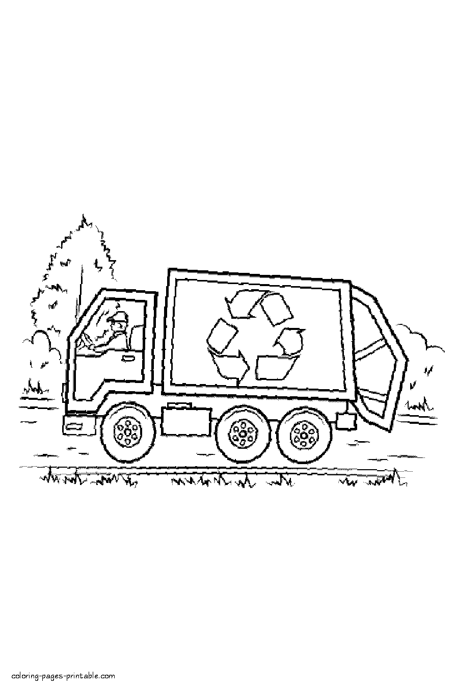 Coloring page recycling truck for children