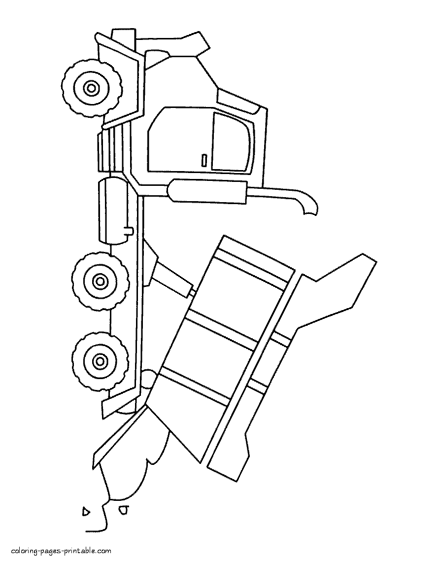 Coloring pages for preschoolers. Unloading the dump truck