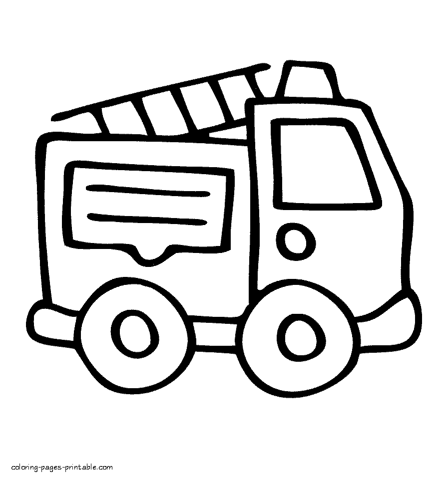 Very easy coloring page of fire truck for preschoolers