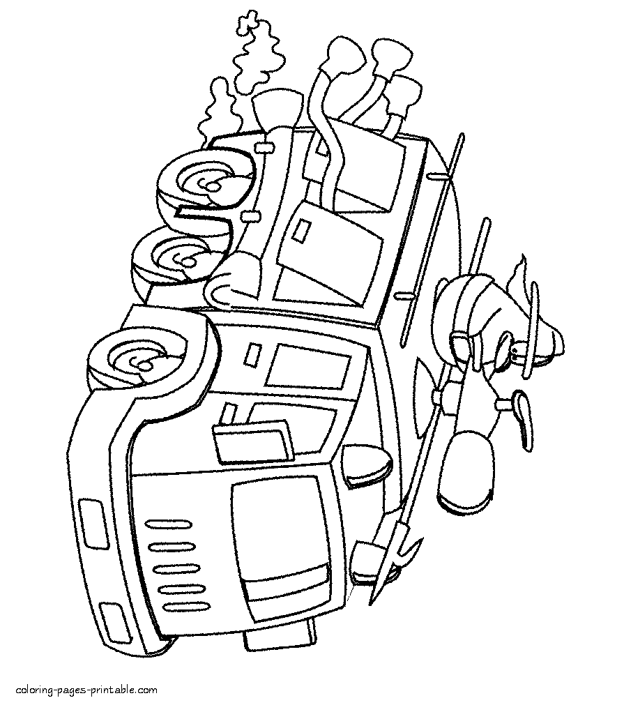 Fire truck toy. Printable coloring page