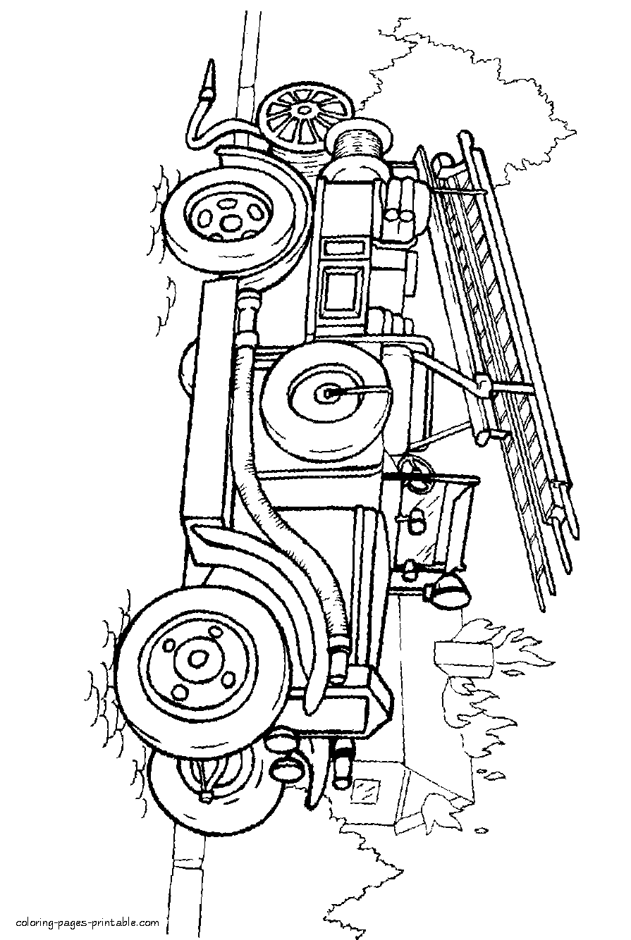 Vintage fire truck coloring page for kids