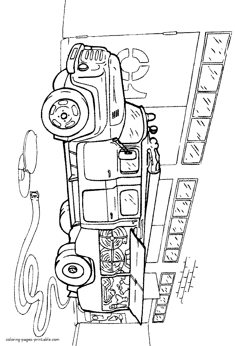 Soviet Union fire truck. Free printable coloring page