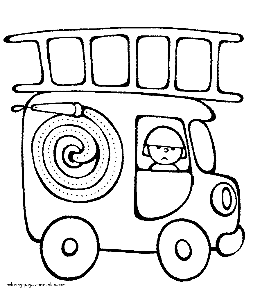 Fire truck coloring sheet for kids