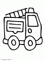 Very easy coloring page of fire truck for preschoolers