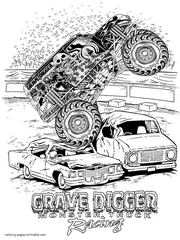 Grave Digger monster truck racing coloring pages printable
