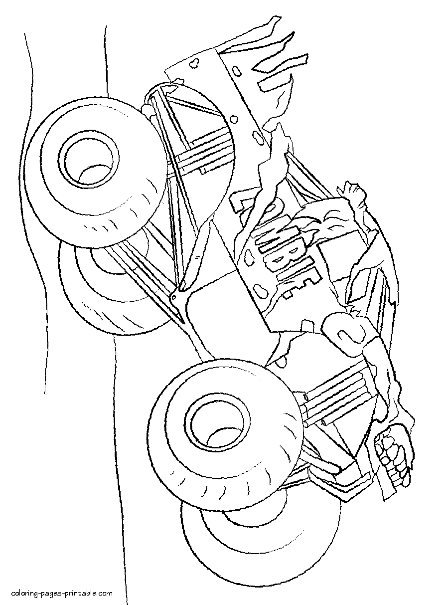 Monster truck racing coloring page to draw