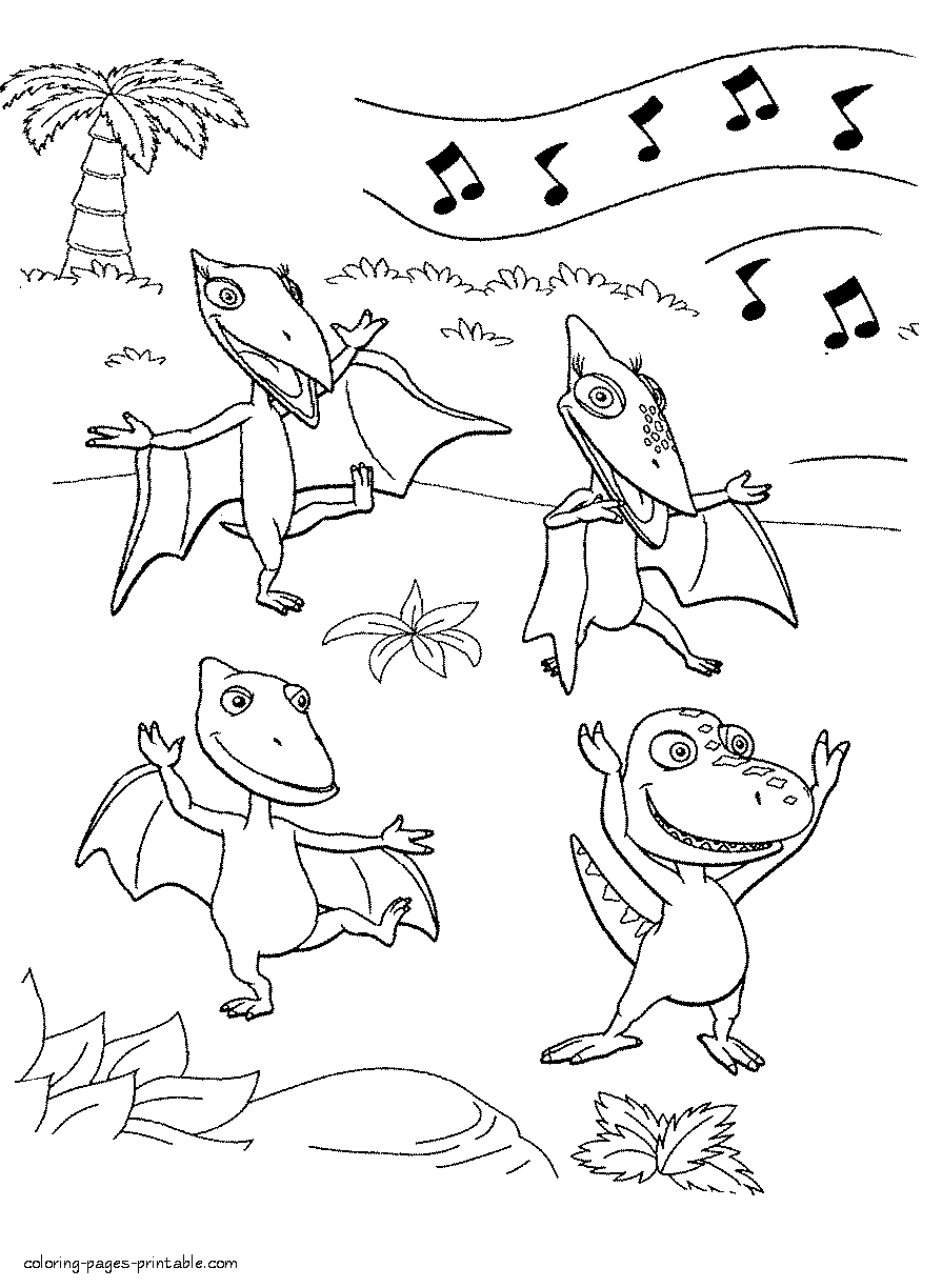 Dinosaurs are dancing || COLORING-PAGES-PRINTABLE.COM