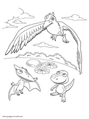 Flying dinosaur from kids series. Color it free