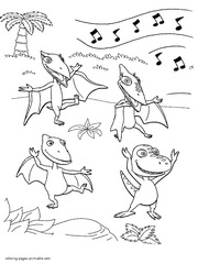 Dinosaurs are dancing. Coloring page