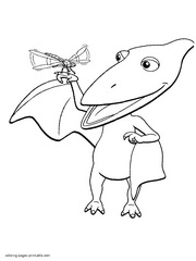 Dinosaur and dragonfly - coloring page from animated series