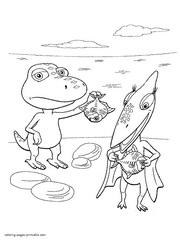 Printable Dinosaur's fishing coloring pages