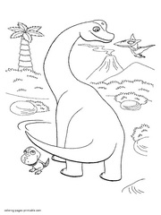 Dinosaur world coloring page for kindergarteners