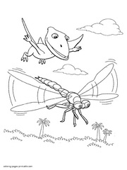 Pteranodon and dragonfly coloring page