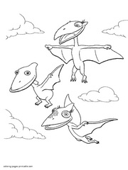 3 dinosaurs are fly. Printable coloring pages