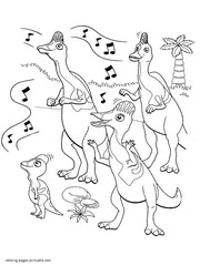 Dinosaurs are sing. Coloring page