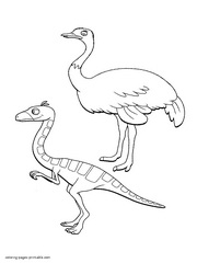 Dinosaur and ostrich coloring page to print