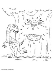 Dot by dot coloring pages. Tree and dinosaur