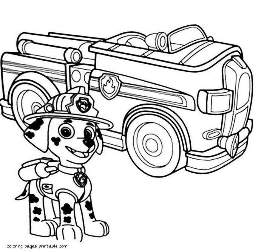 Paw Patrol coloring pages. Marshall || COLORING-PAGES -PRINTABLE.COM