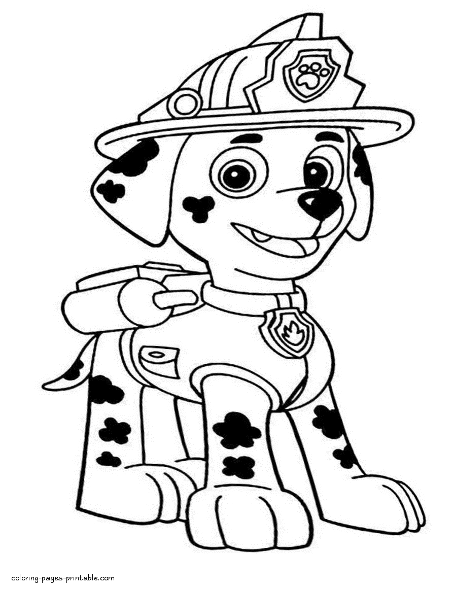Paw Patrol coloring pages for kids. Puppy Marshall || PRINTABLE.COM