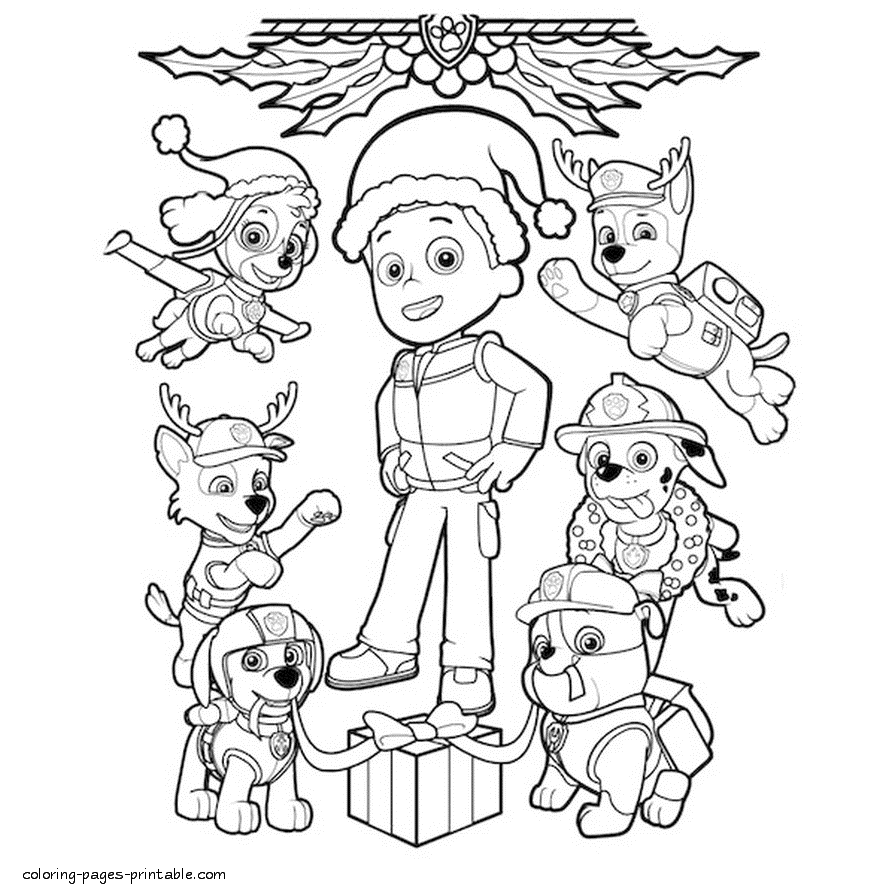 Christmas coloring pages Paw Patrol || COLORING-PAGES-PRINTABLE.COM