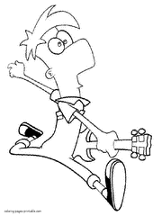 Ferb with the electric guitar coloring page of cartoon