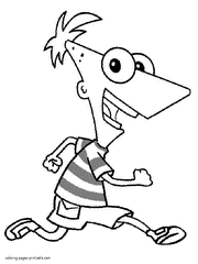 Phineas running cartoon coloring page