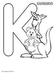 Kangaroo and the letter K coloring page to download