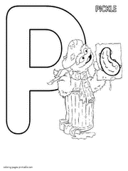 The lettrer P and Oscar the Grouch coloring printable page