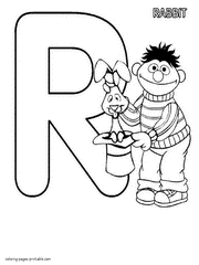 Ernie and a rabbit coloring page from Sesame Street. The letter R