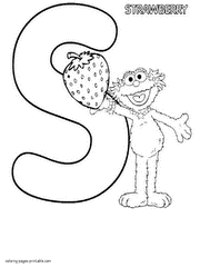 Abby Cadabby with a strawberry in her hand. The letter S coloring page for education