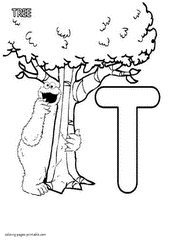 Cookie Monster and the letter T. Free coloring pages for alphabet learning