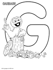 Oscar the Grouch and the letter G coloring page for toddlers