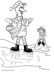 Big Bird is skating coloring page for a winter season
