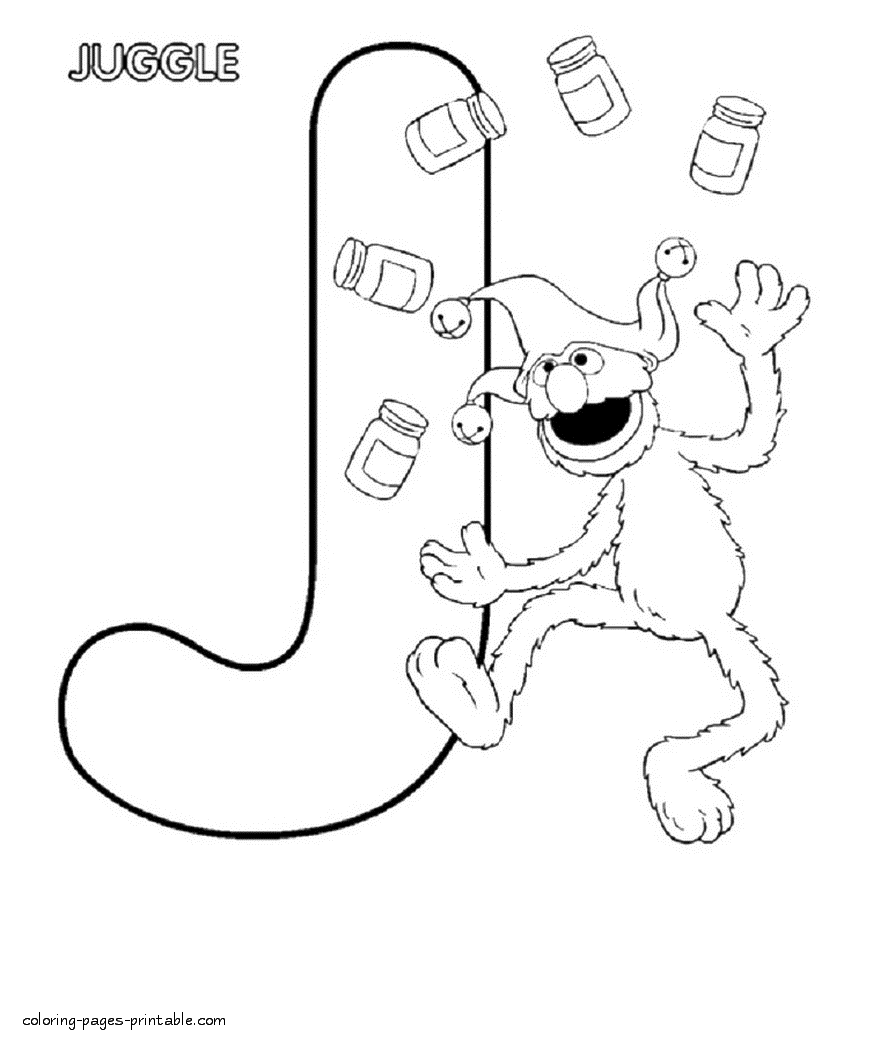 Grover juggle and the letter J. ABC coloring pages free