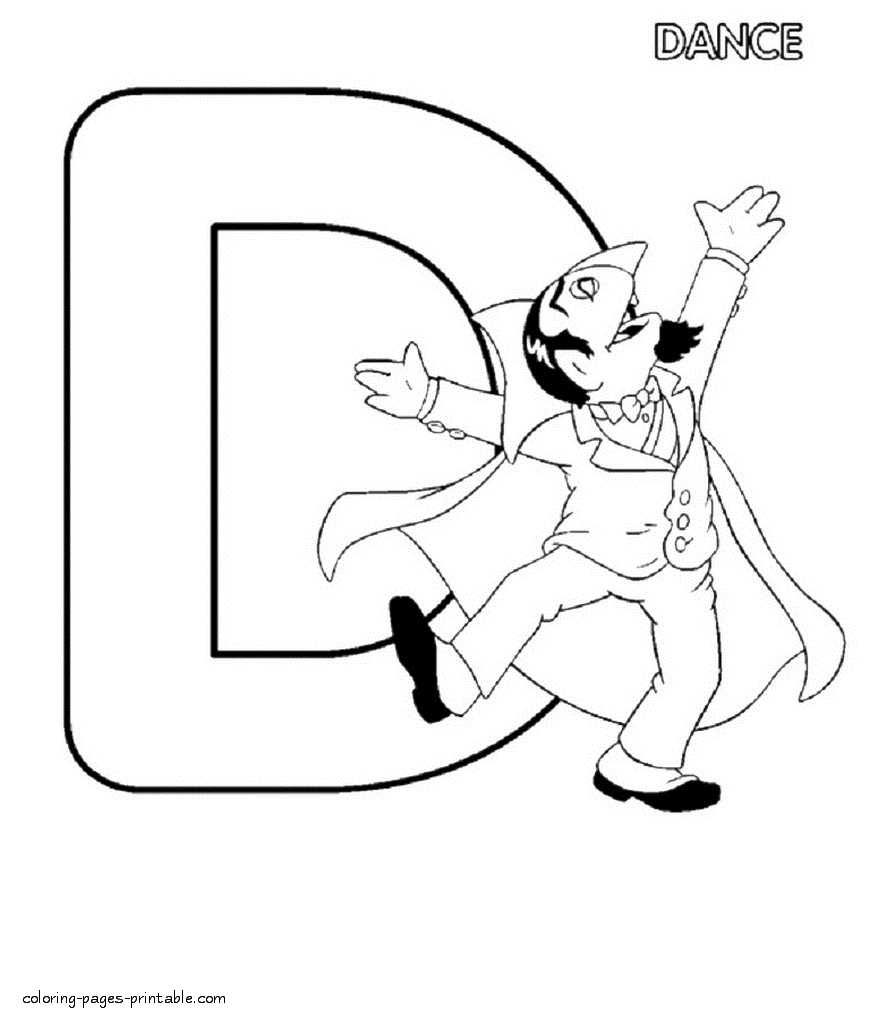 Count von Count is dancing coloring page. The letter D || COLORING