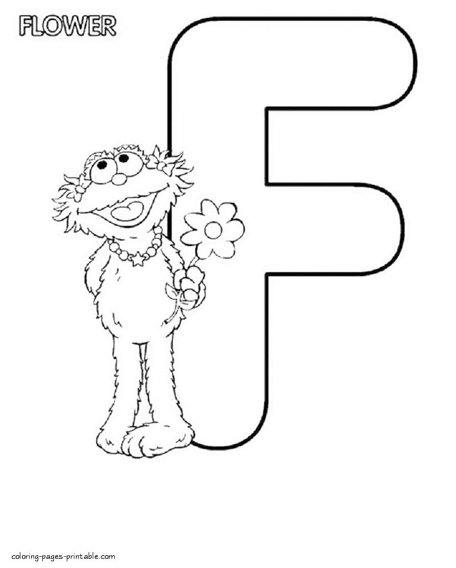 Abby Cadabby and the letter F. Flower coloring page for kids