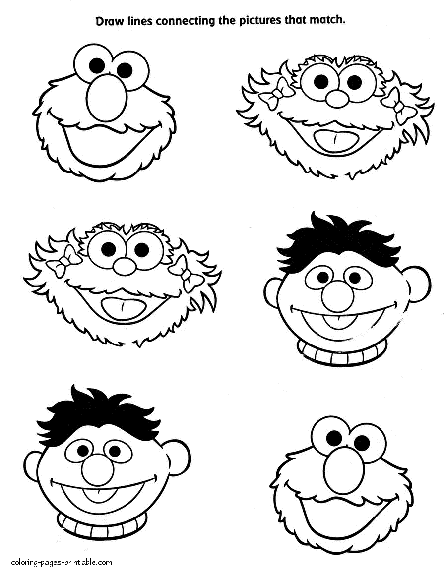 Coloring sheet with Sesame Street show characters