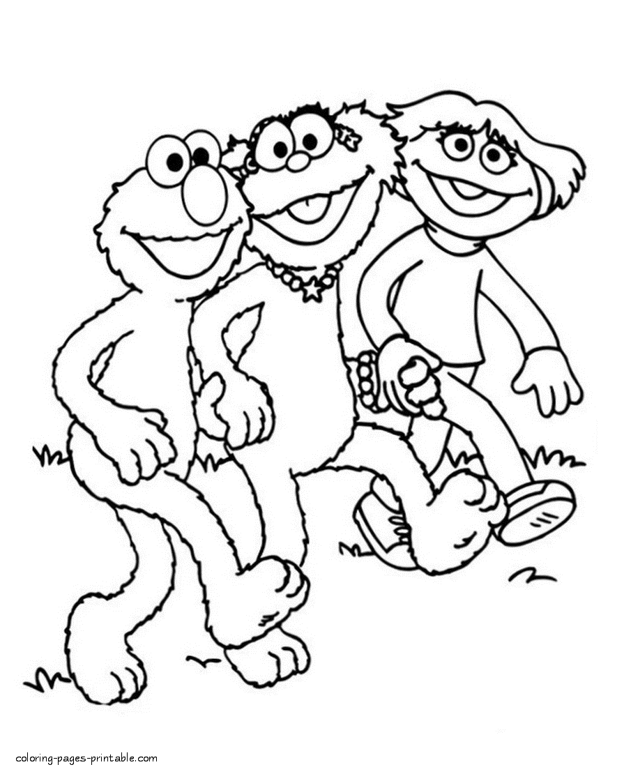 Friendship coloring page. Sesame Street puppets