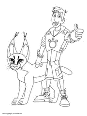 Coloring page of Martin Kratt with a lynx