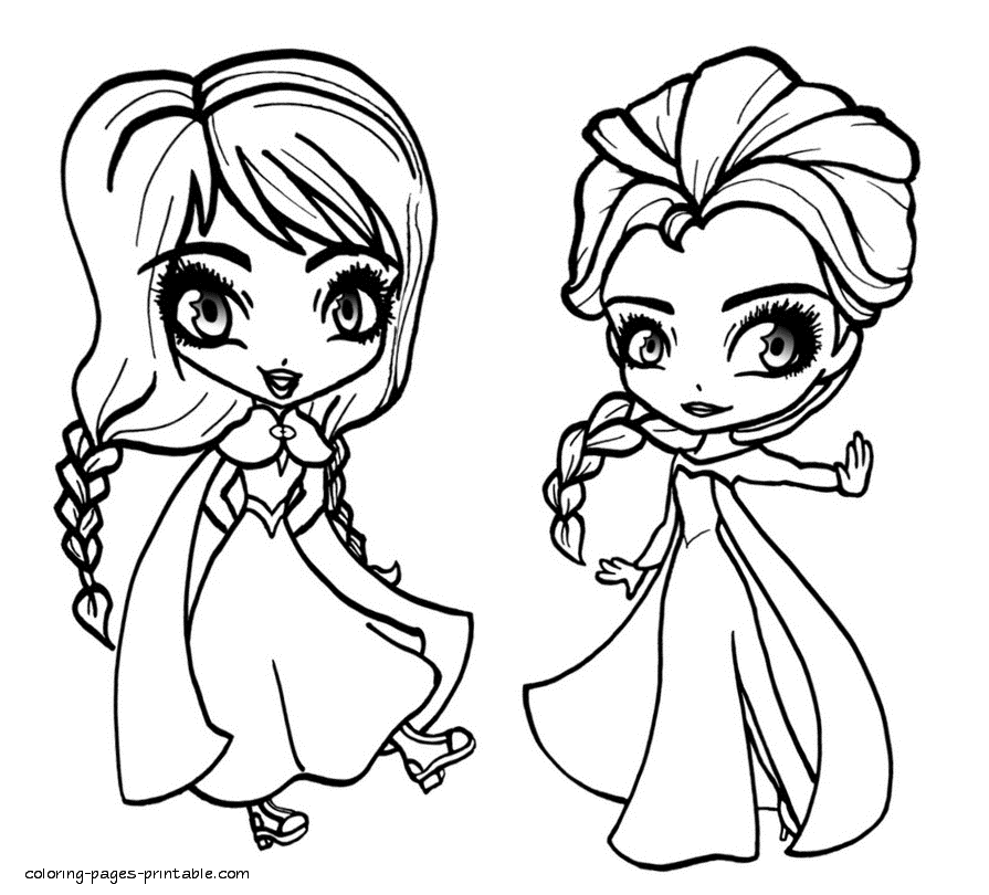 Frozen free coloring pages. Little Anna and Elsa