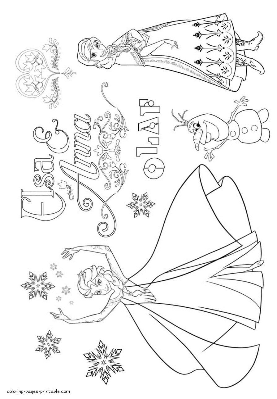 Elsa and Anna coloring book page 2