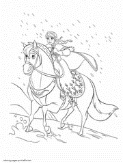 Anna ride a horse coloring page. Frozen
