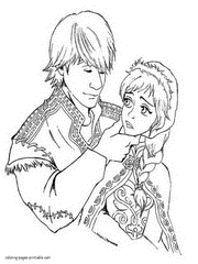 Kristoff with Anna colouring page of Frozen