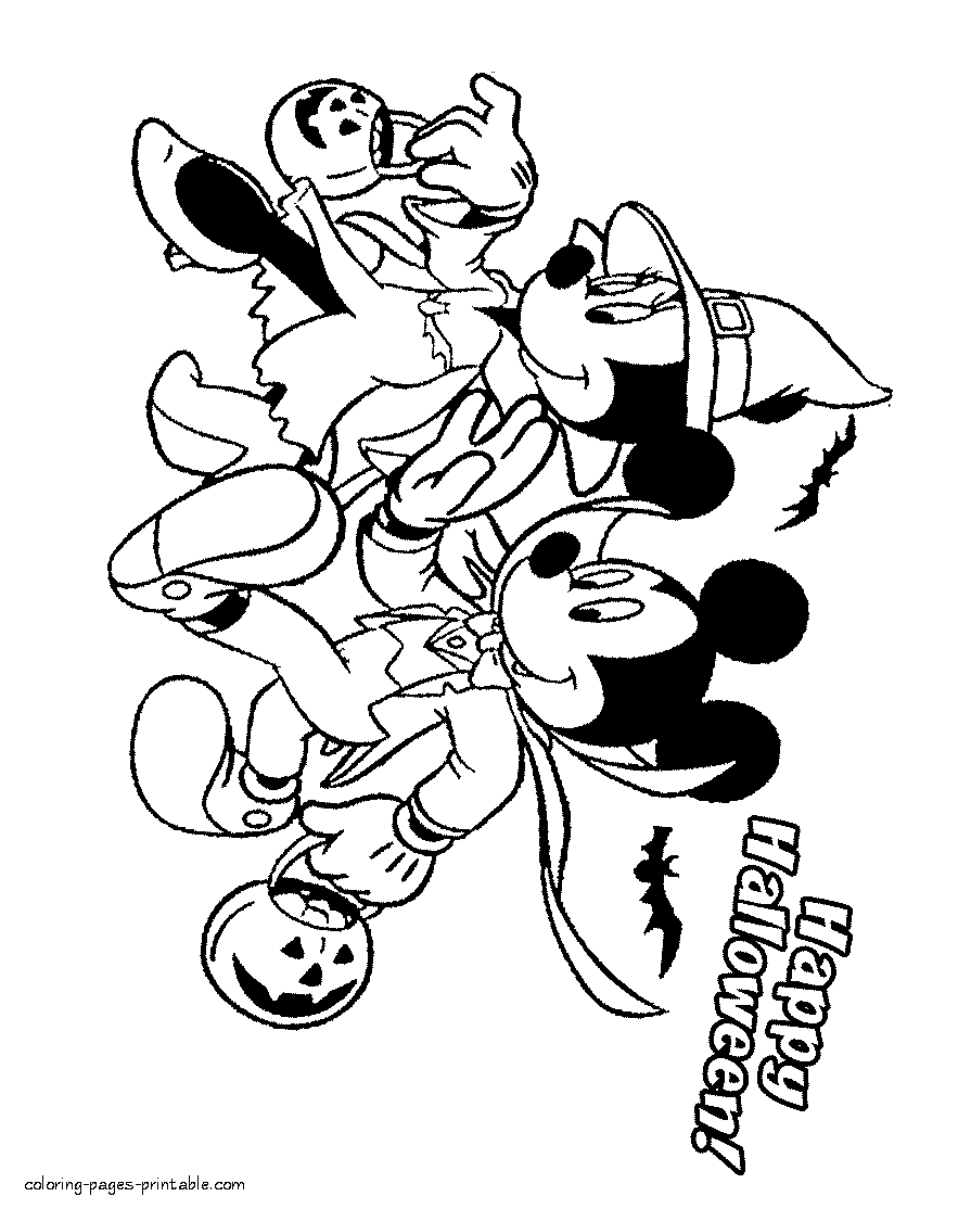 Mickey and Minnie. Disney Halloween printable coloring page